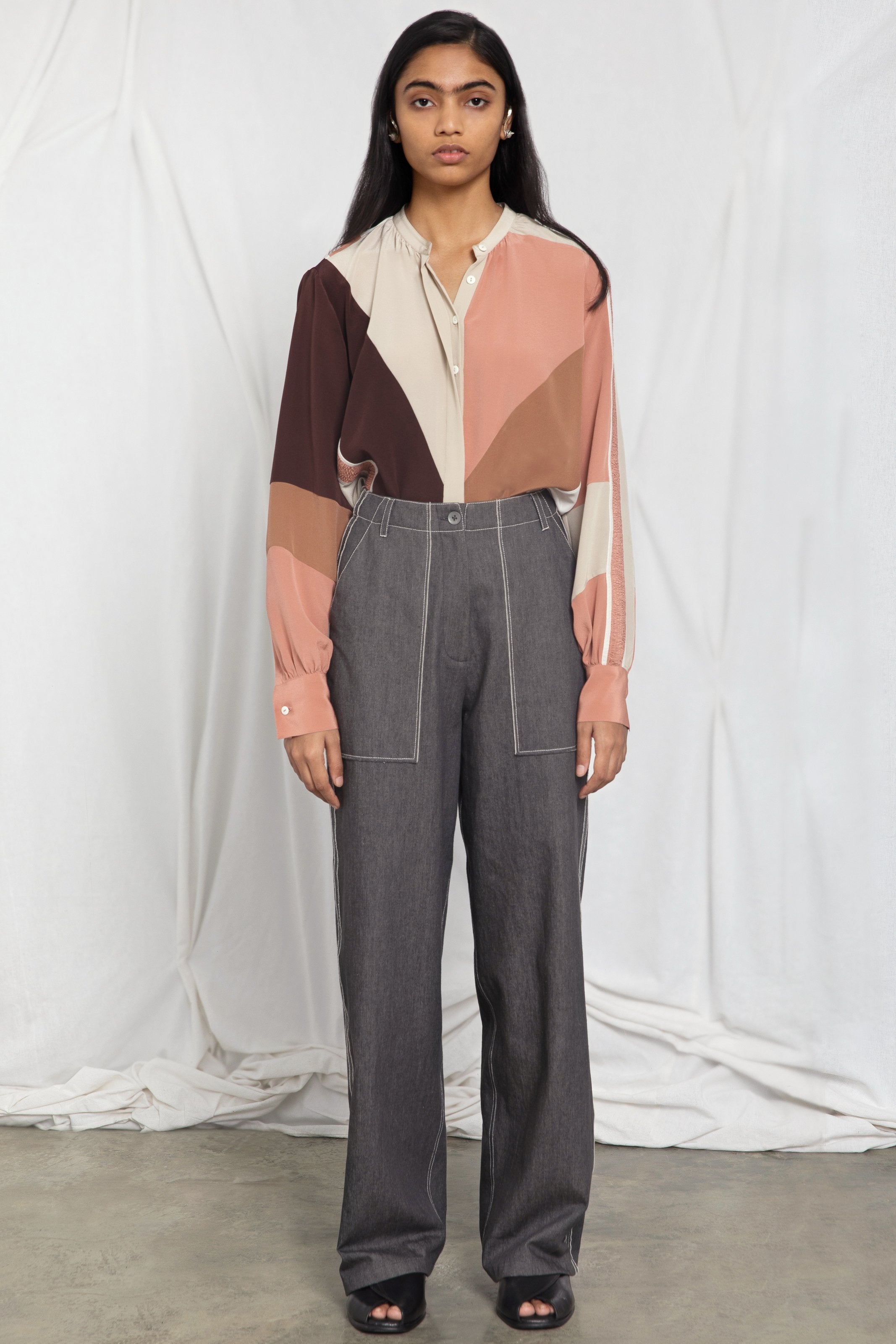 Colour-block silk shirt