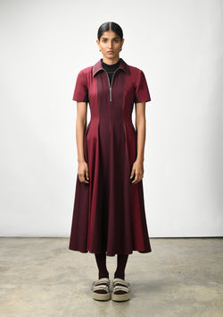 Collared shirt dress with zipper