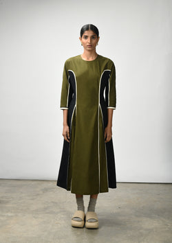 Panelled midi dress with godet