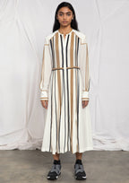 Silk dress with multi-colour binding