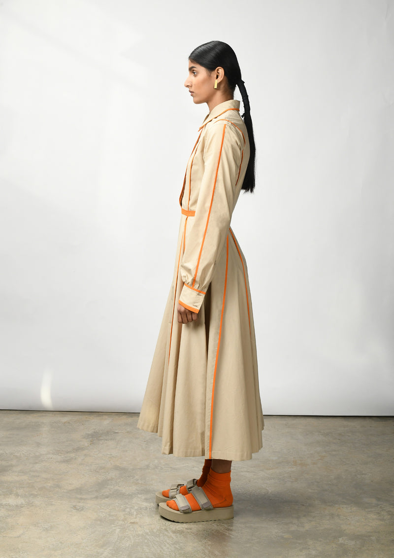 Classic collared shirt dress with hand bound pleats