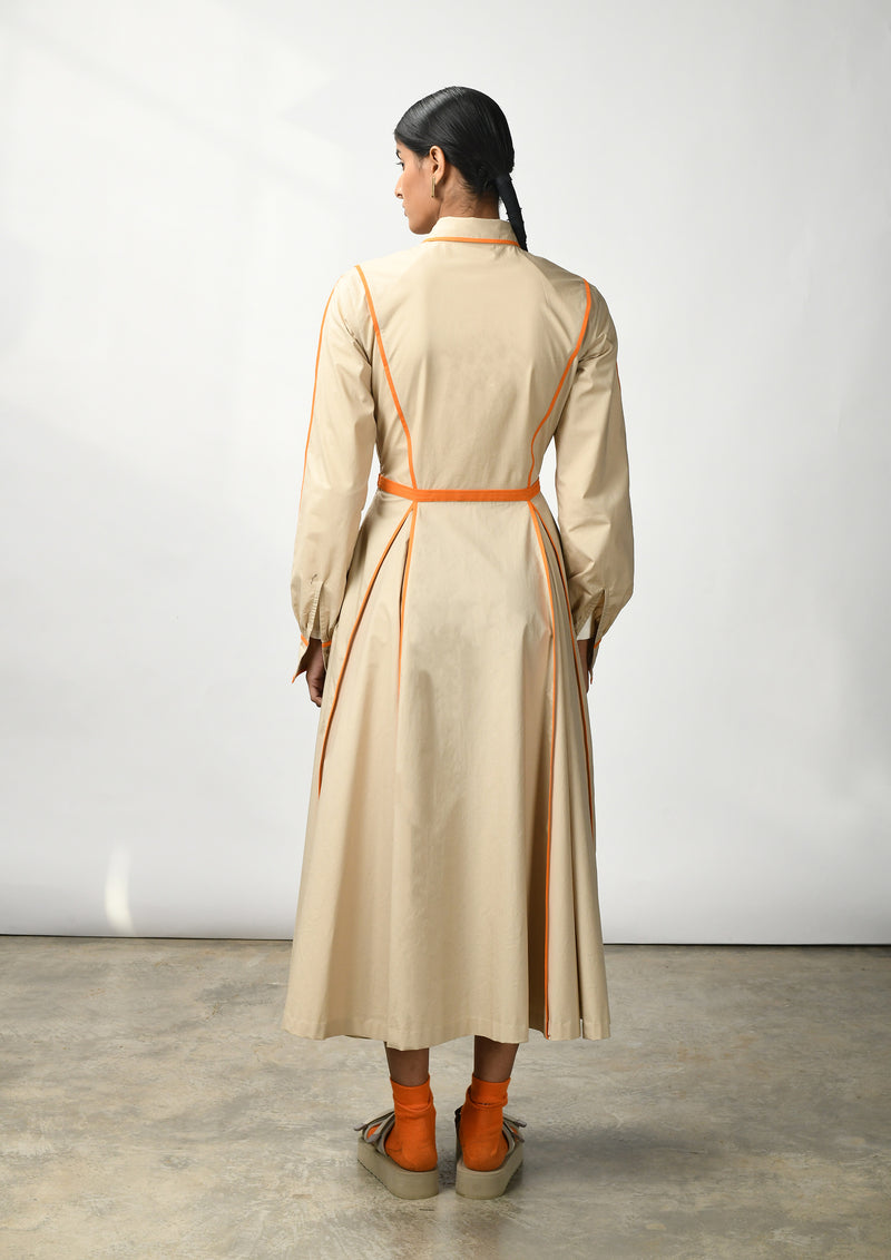 Classic collared shirt dress with hand bound pleats