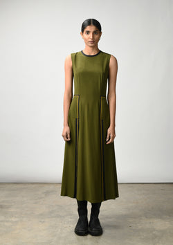 Sleeveless midi dress with binding detail