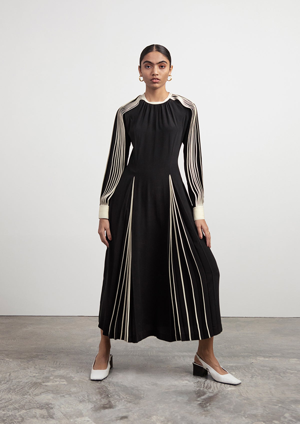Silk Dress with Hand-bound Pleated Sleeves