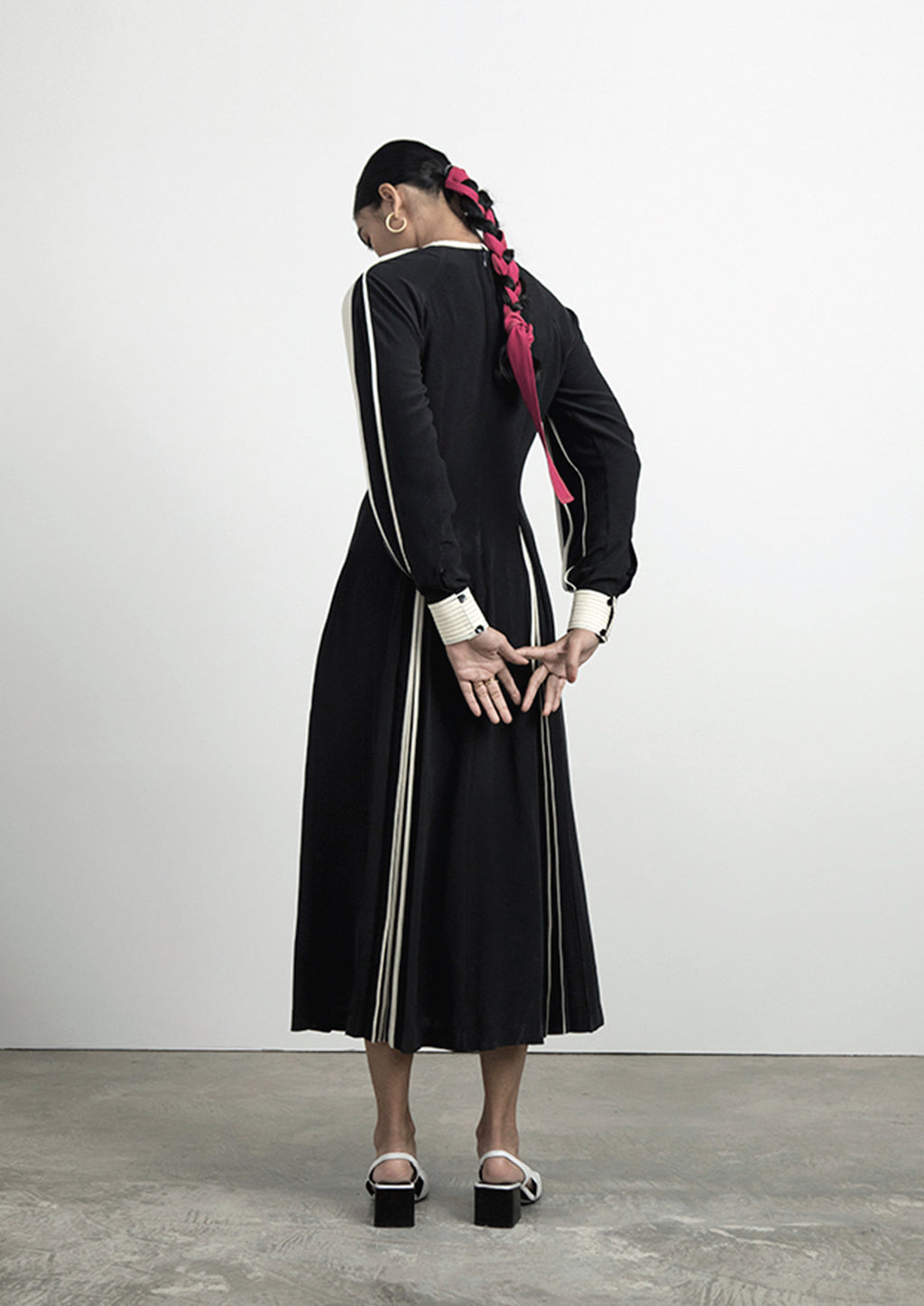 Silk Dress with Hand-bound Pleated Sleeves