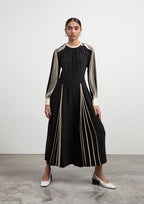 Silk Dress with Hand-bound Pleated Sleeves