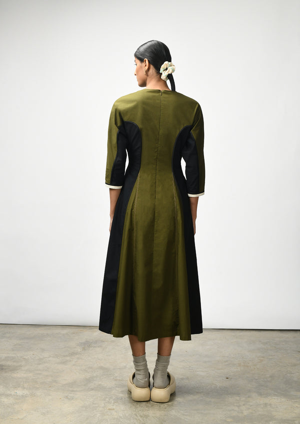 Panelled midi dress with godet