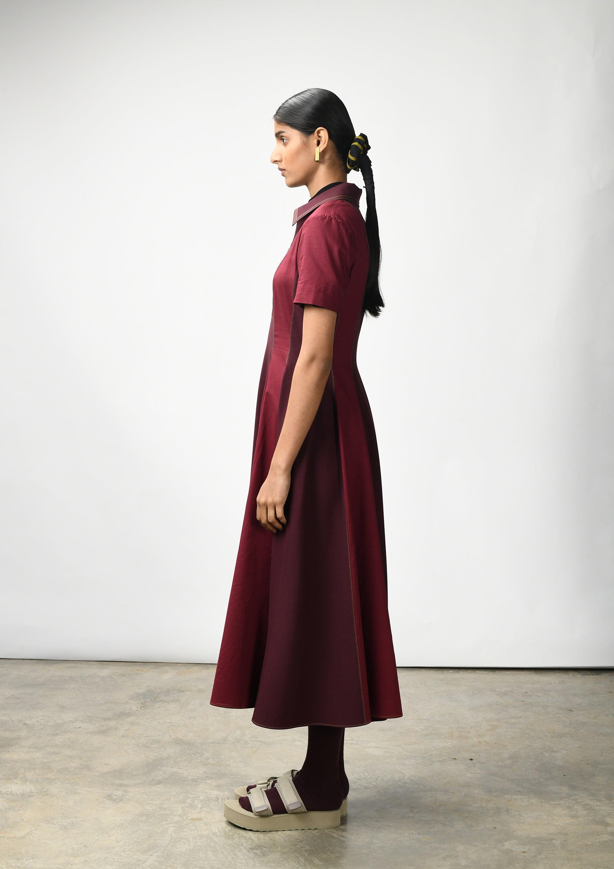 Collared shirt dress with zipper