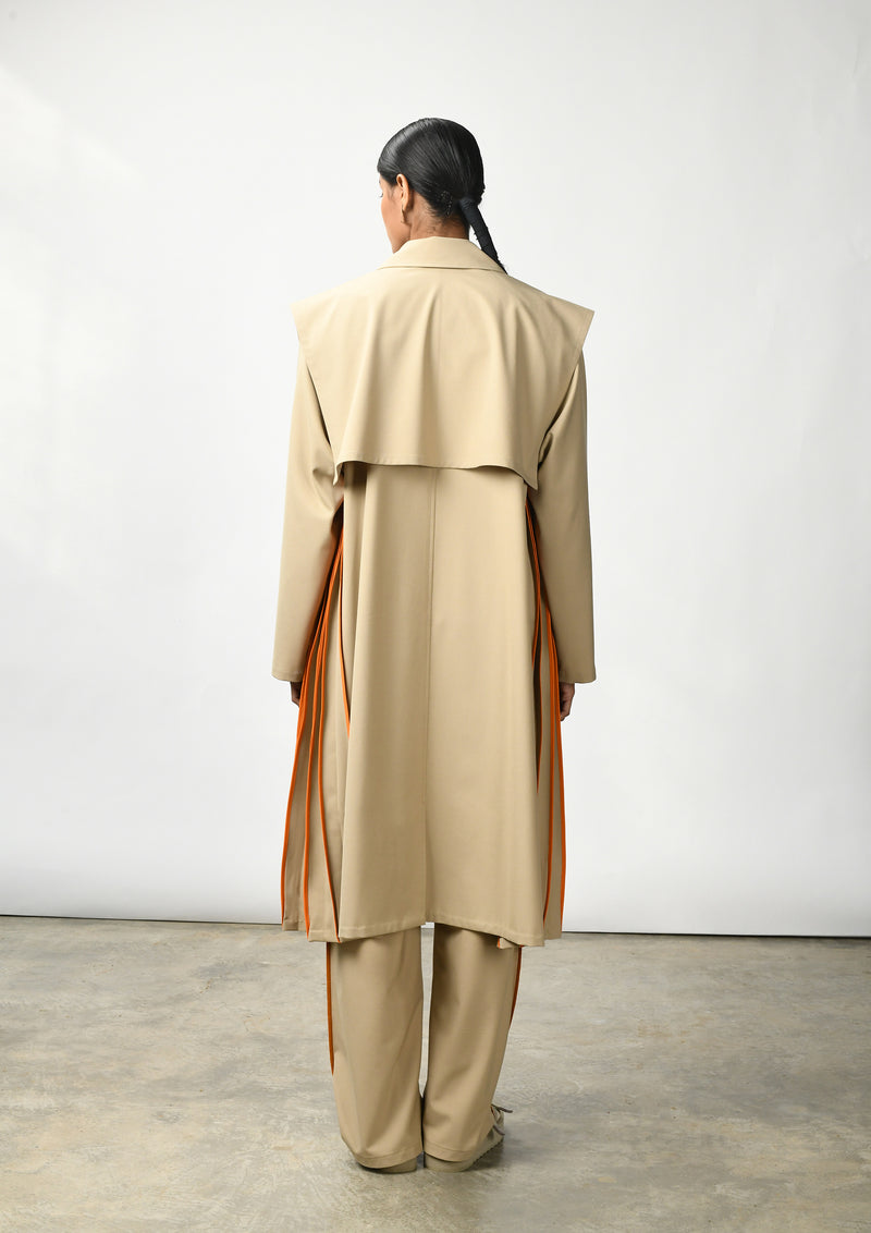 Collared midi coat with binding detail