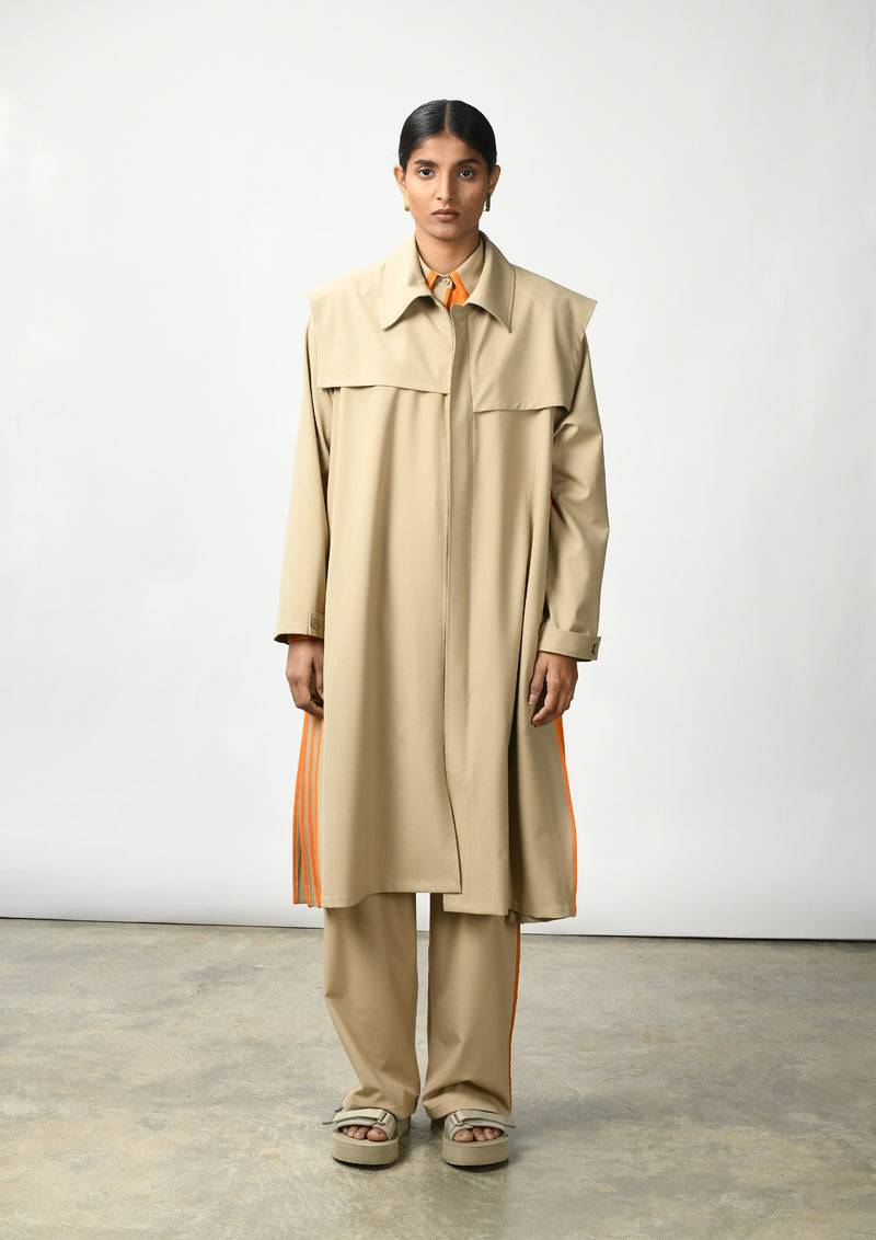 Collared midi coat with binding detail