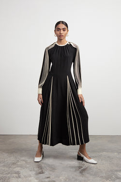 Silk Dress with Hand-bound Pleated Sleeves
