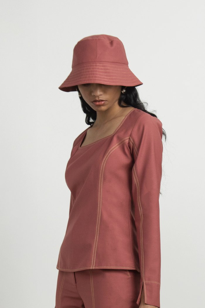 Bucket Hat with Top-stitching Detail