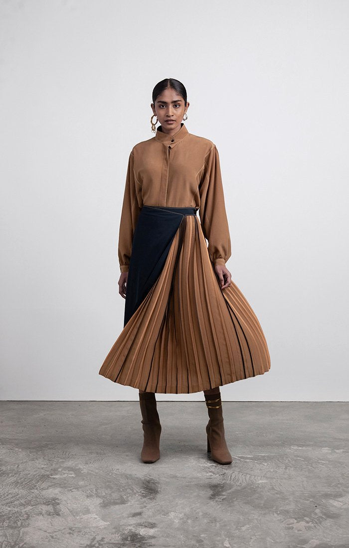 Pleated Silk Statement Skirt