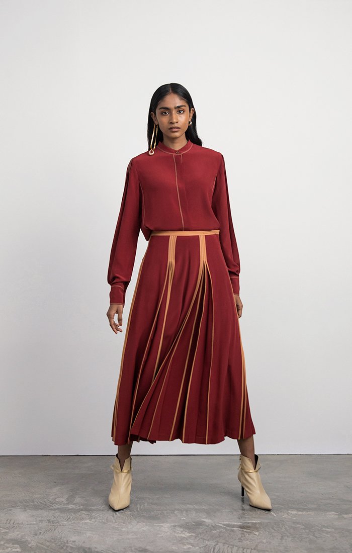 Silk Skirt with Partially Opened Pleats