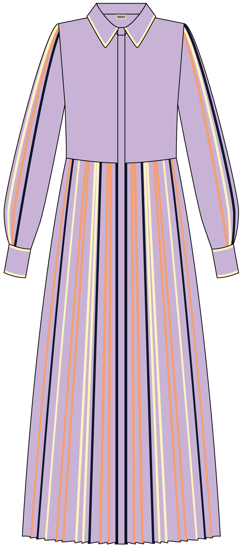 Silk Shirt Dress with Hand Bound Pleats