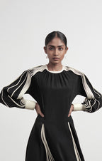 Silk Dress with Hand-bound Pleated Sleeves