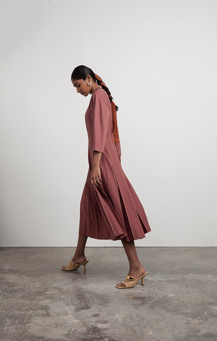 Tailored Dress with Hand-pleated Skirt