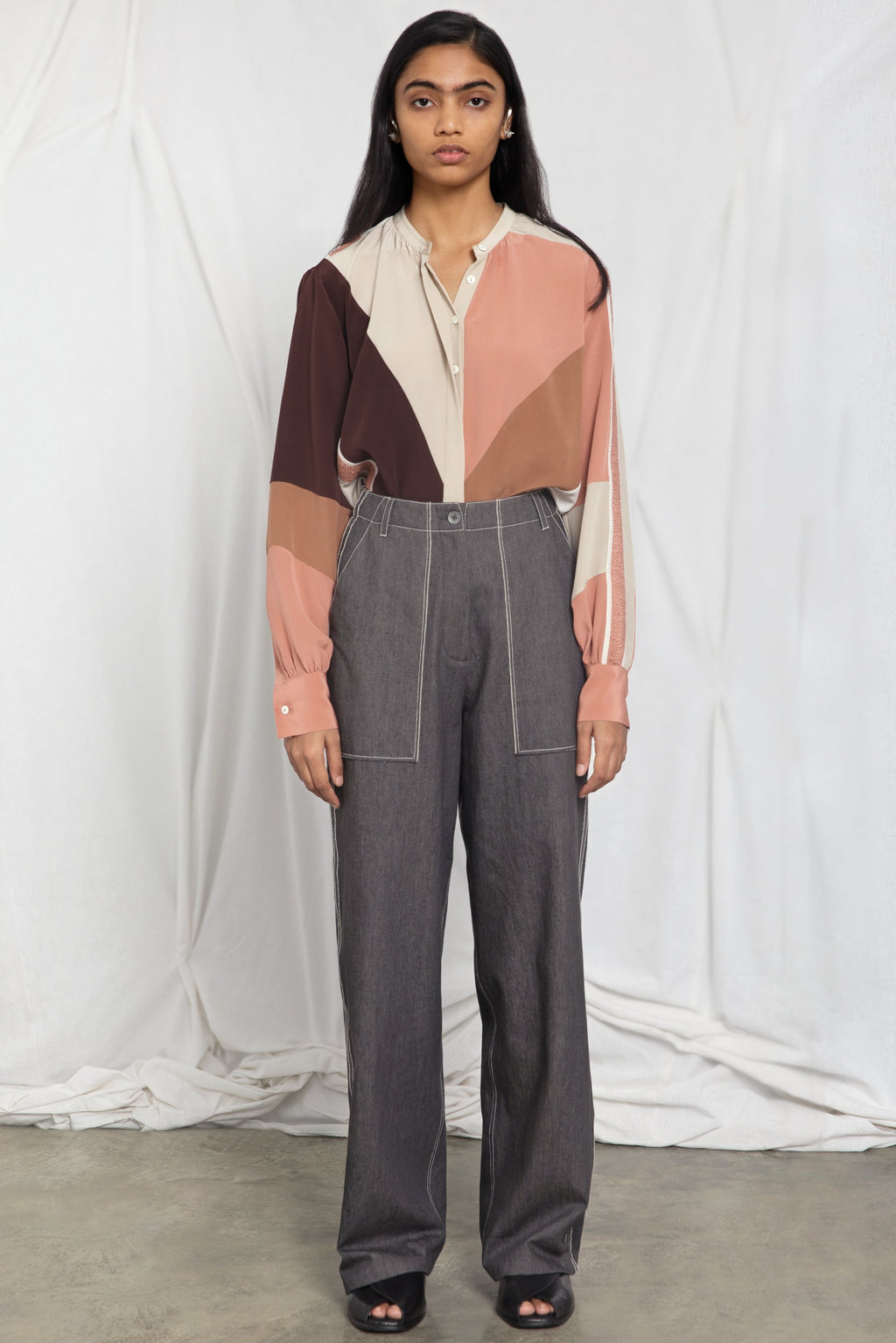 Colour-block silk shirt