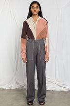 Colour-block silk shirt