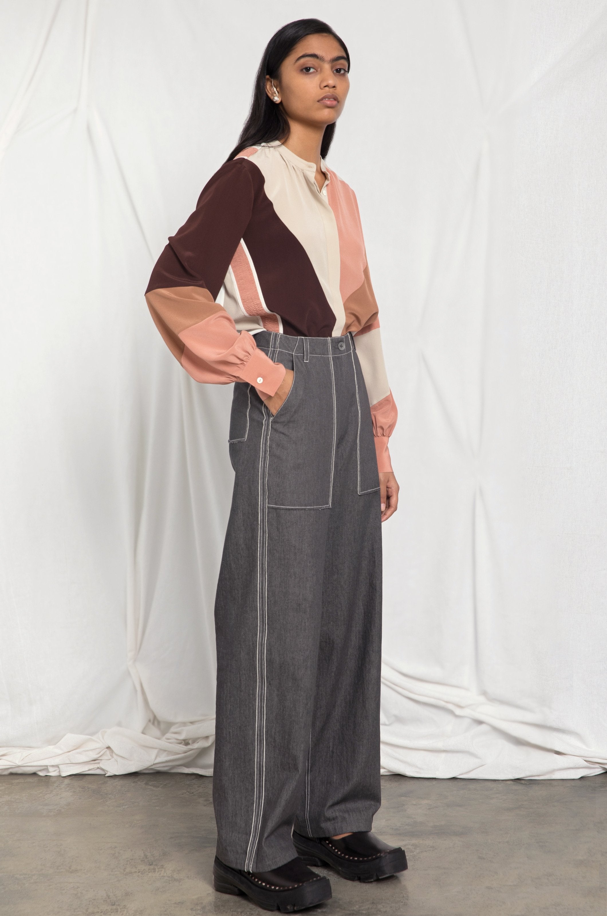 Colour-block silk shirt
