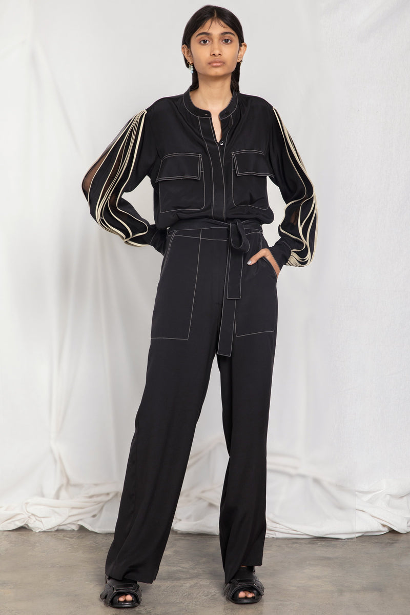 Jumpsuit with pleated sleeves