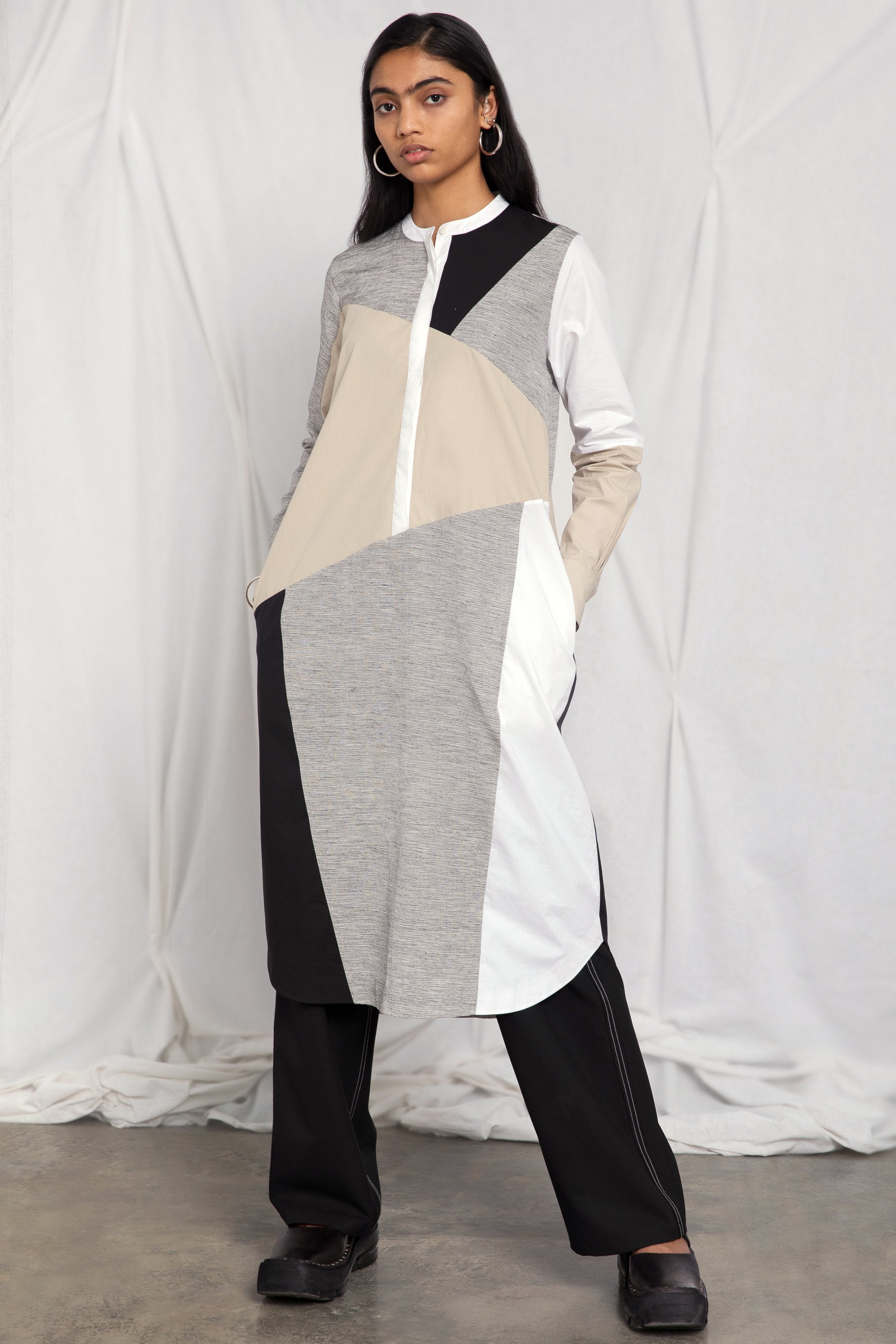 Colour-blocked cotton dress