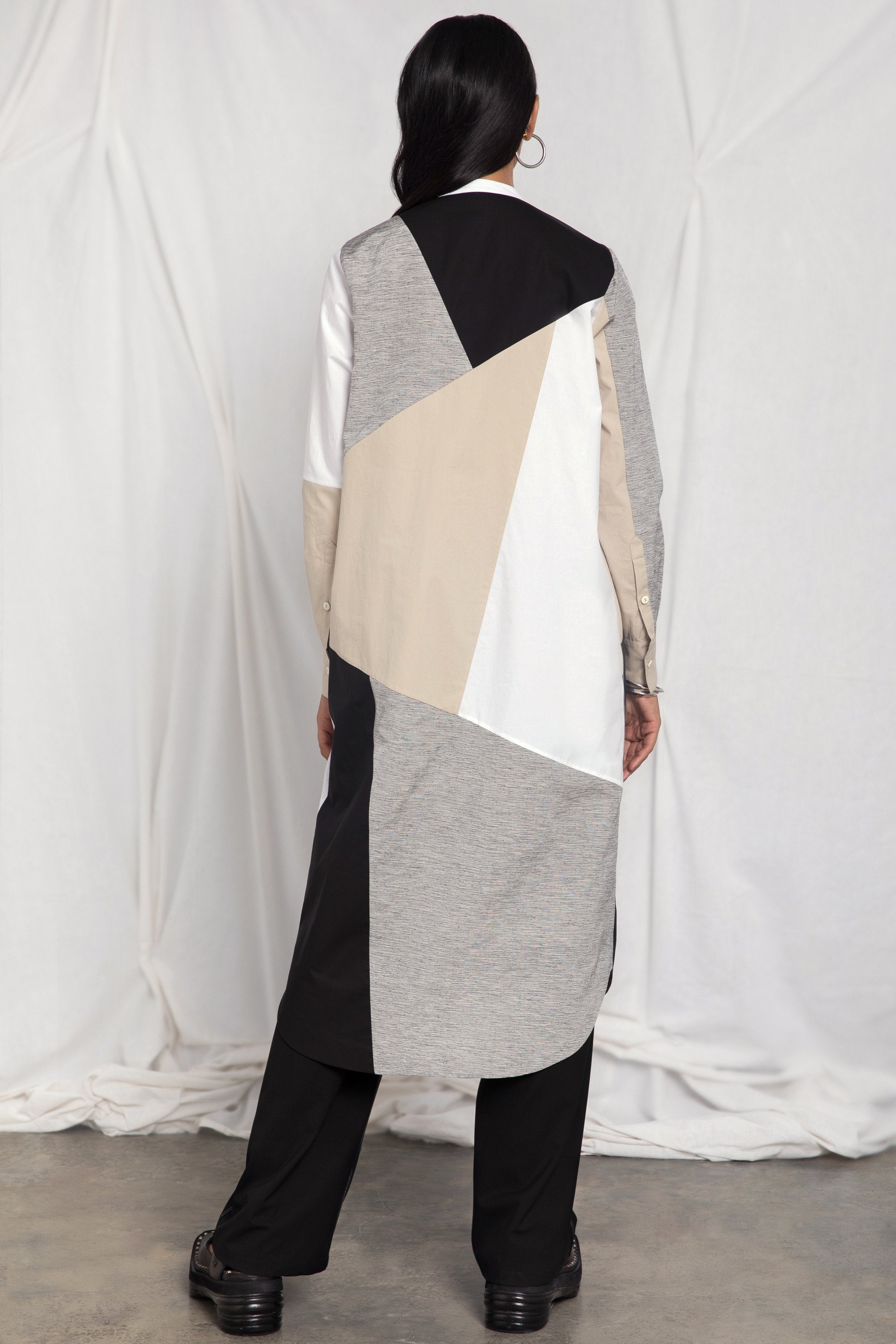 Colour-blocked cotton dress