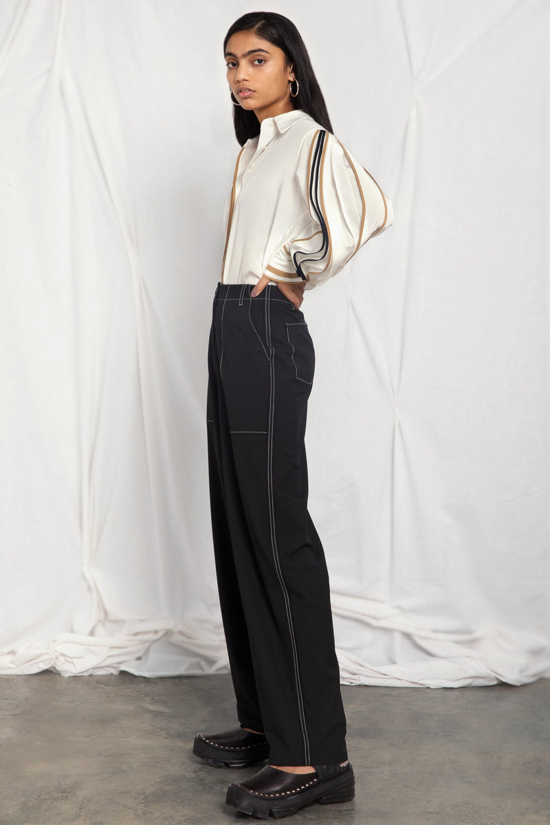 Style Cheat high waisted tailored pants with buckle in black