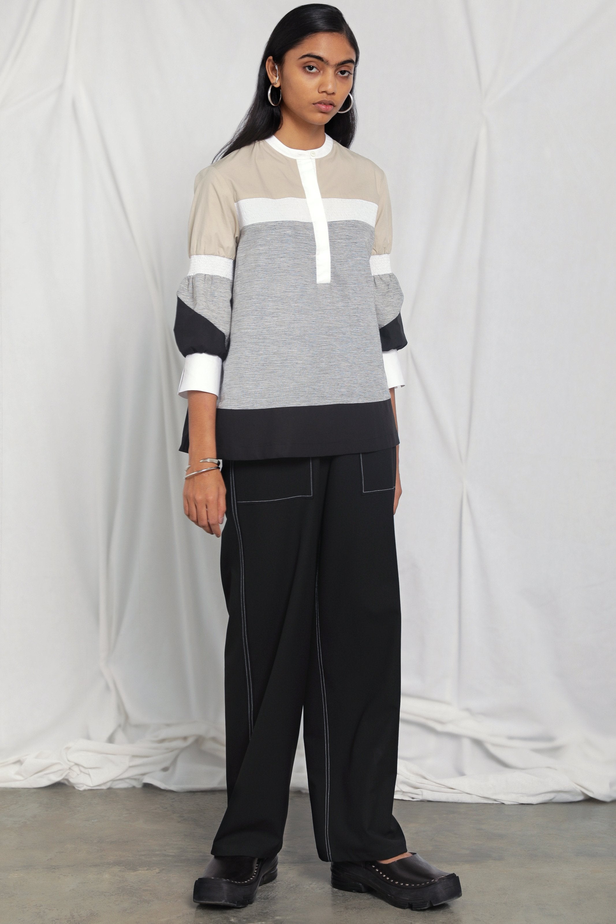 Colour-blocked cotton top