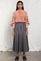 Band collar silk shirt