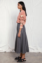 Band collar silk shirt