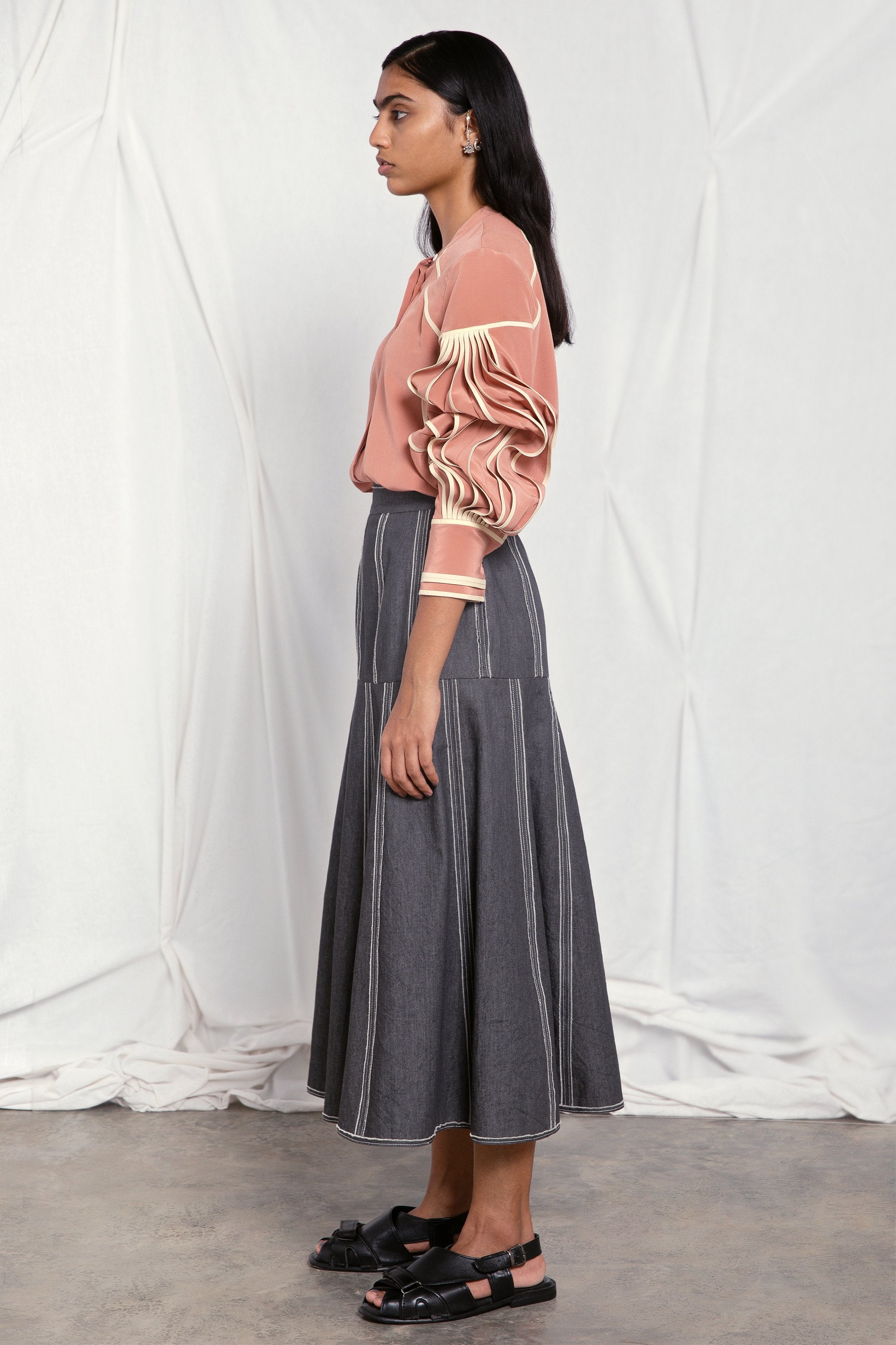 Band collar silk shirt