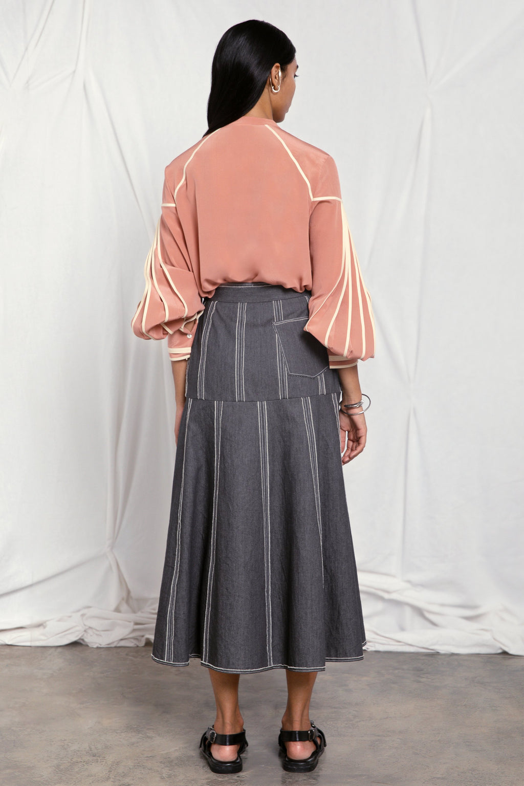 Band collar silk shirt