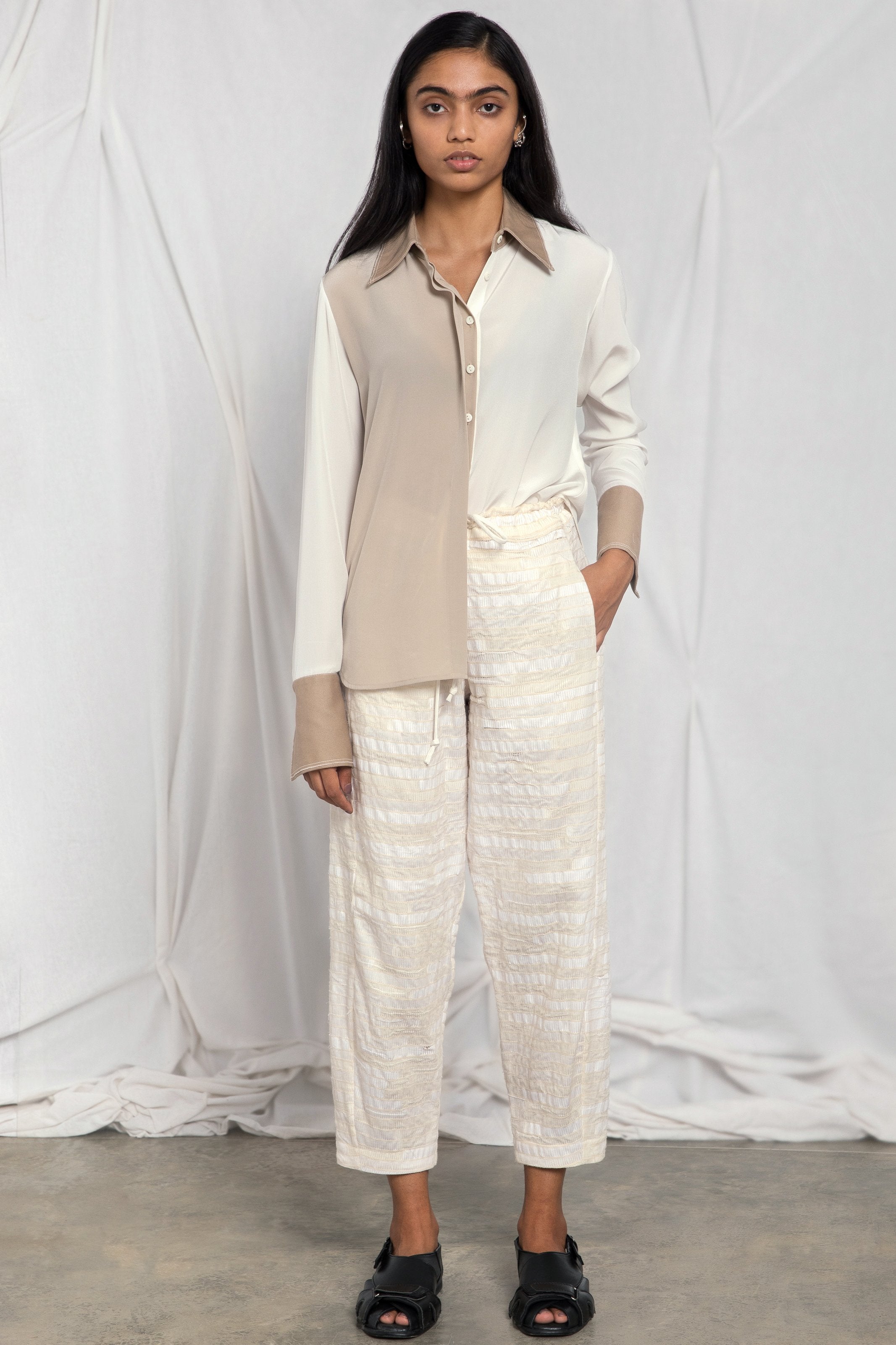 Two-tone silk shirt