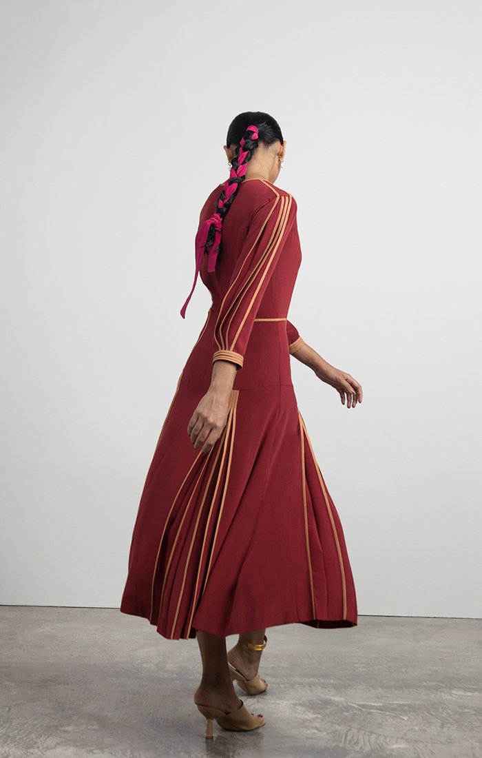 Silk Dress with Partially Opened Pleats