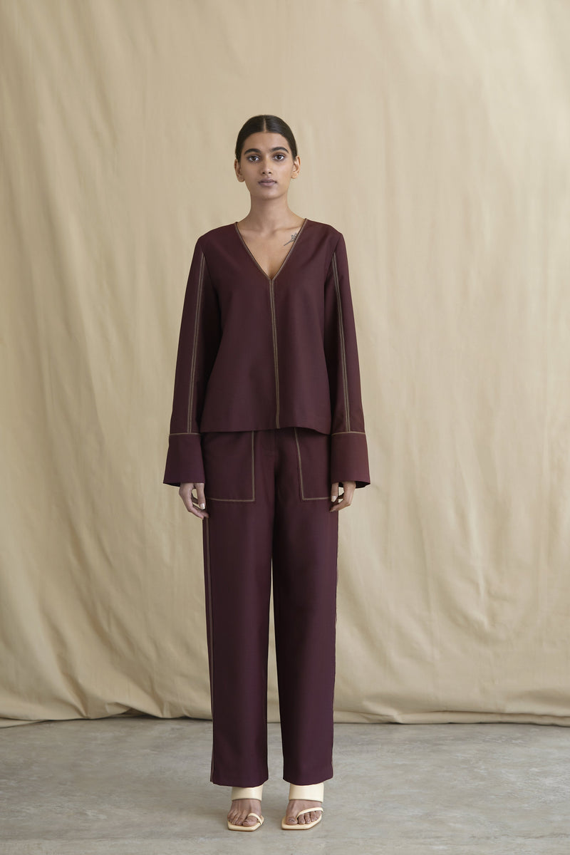 Wool Tailored Trousers with Contrast Top-stitch Detail