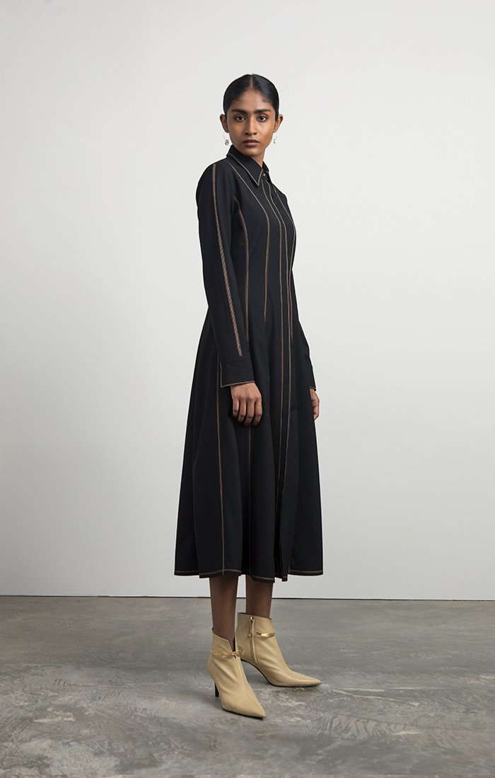 Structured Dress with Contrast Top-stitching