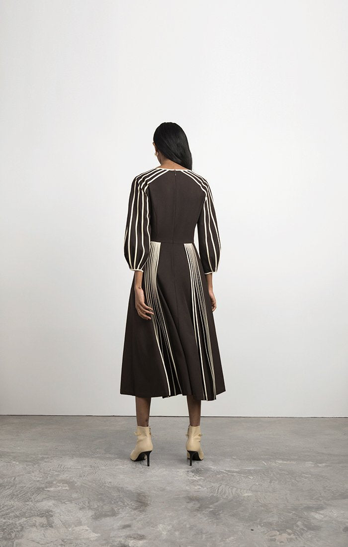 Tailored Dress with Hand-bound Pleated Sleeves