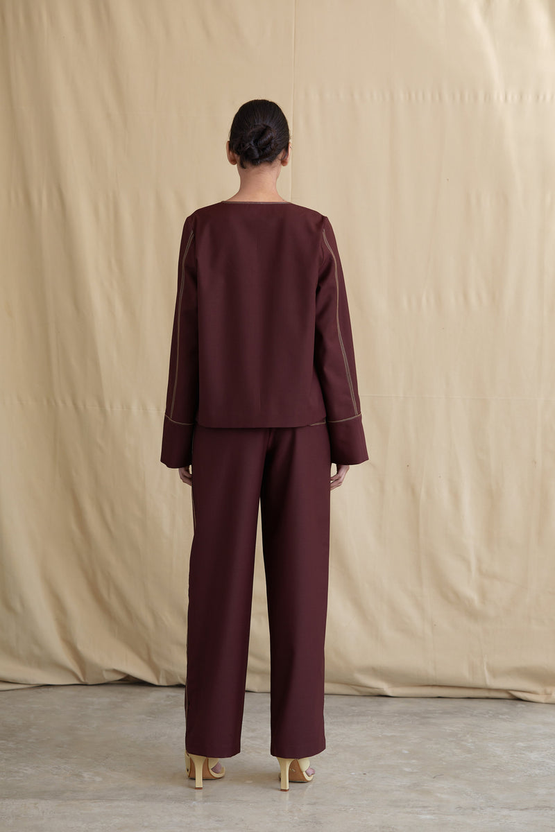 Wool Tailored Trousers with Contrast Top-stitch Detail