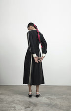 Silk Dress with Hand-bound Pleated Sleeves