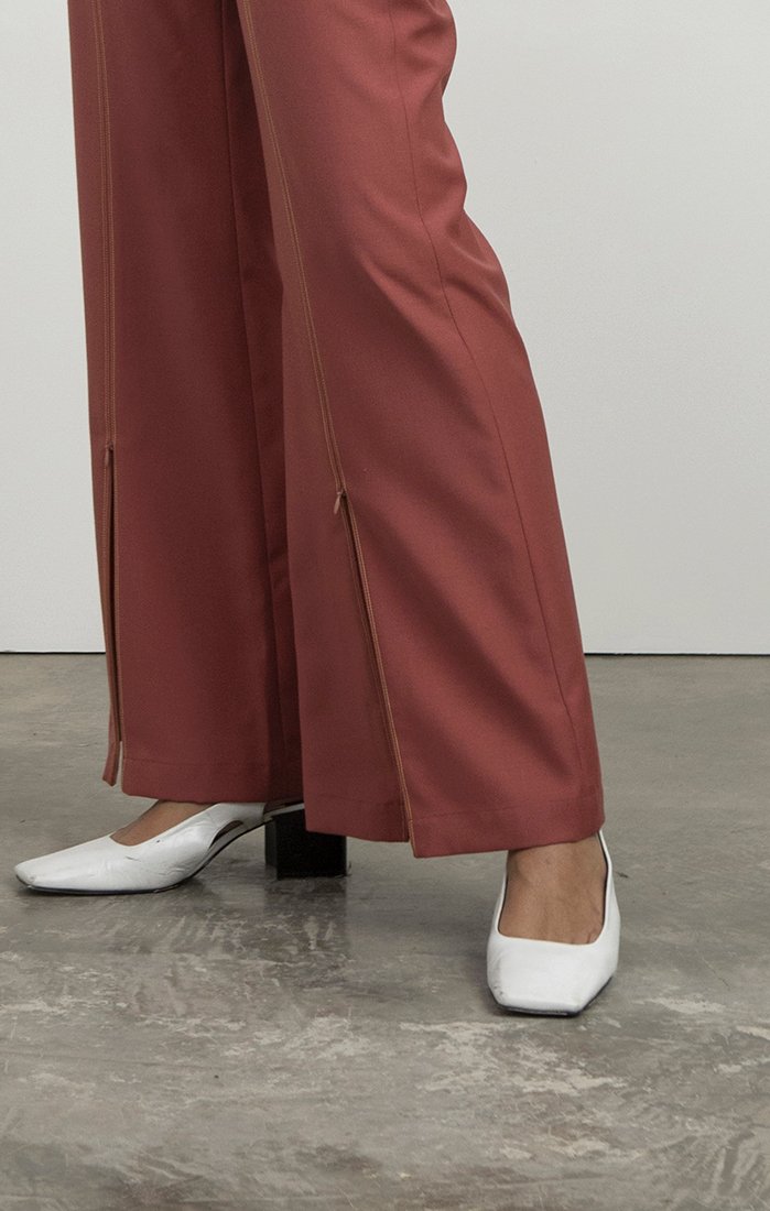 Flared Tailored Trousers with Front Zips