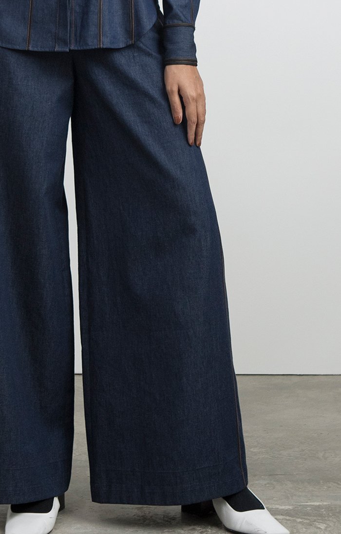 Wide-leg Denim Trousers