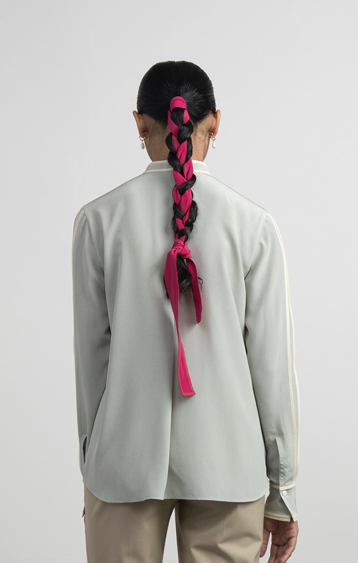 Silk Shirt with Hand-bound Pleated Sleeves