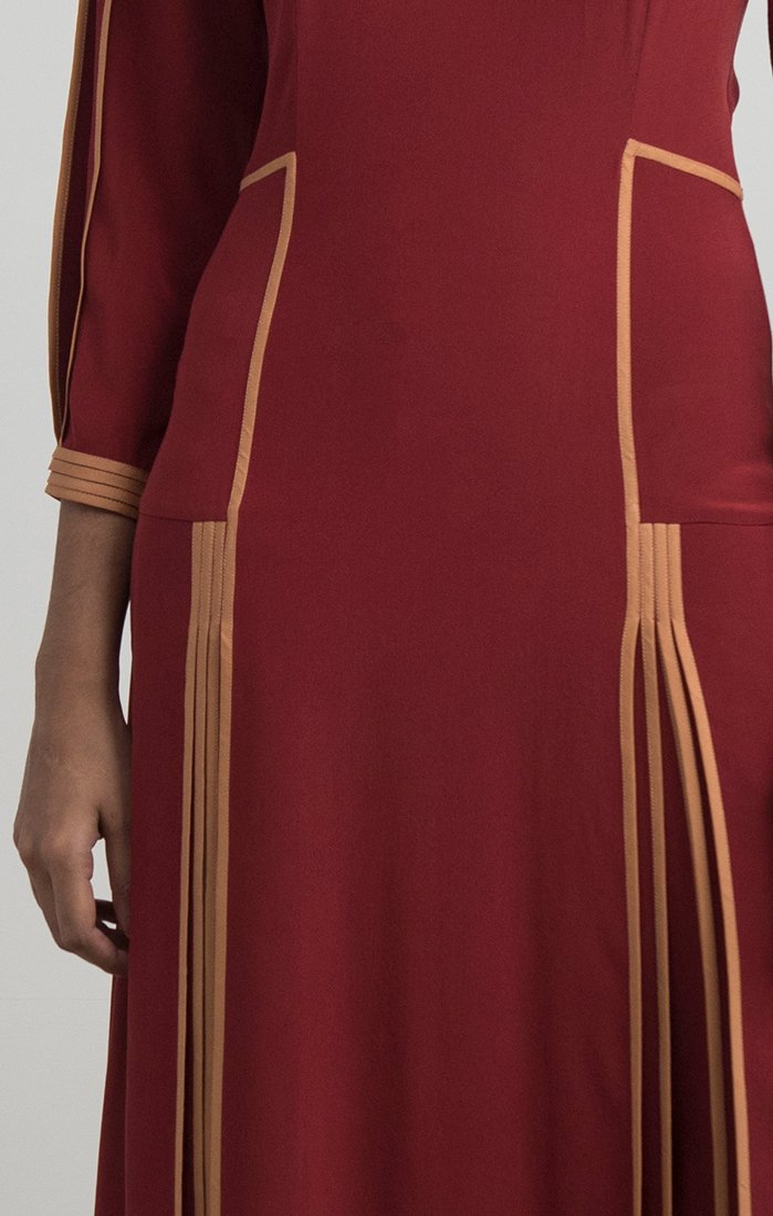 Silk Dress with Partially Opened Pleats