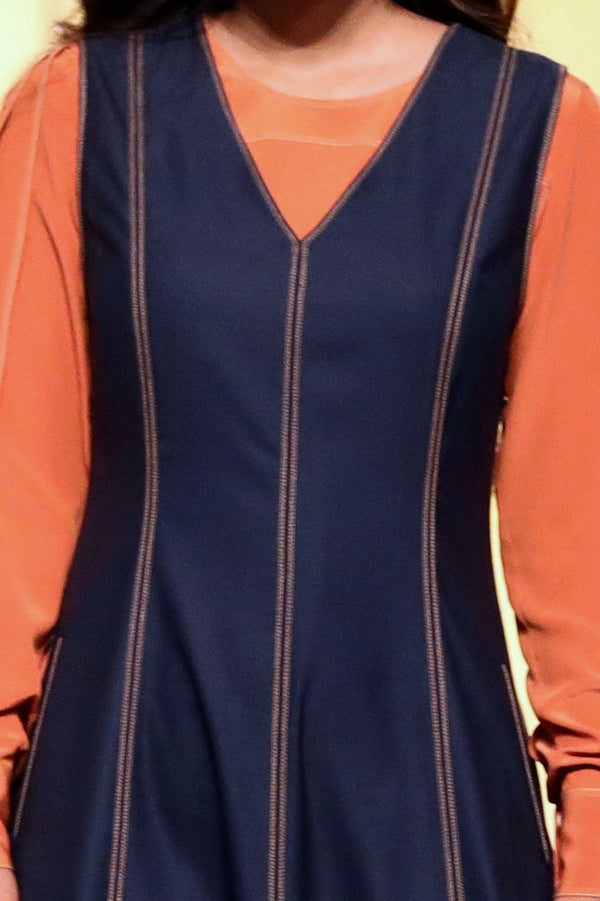 Tailored Dress with Contrast-stitch Detail