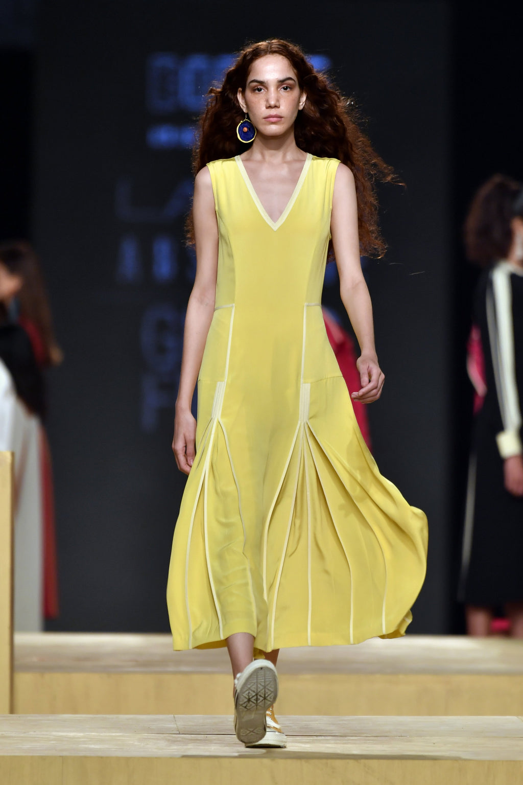 Sleeveless Silk Dress with Partially Opened Pleats