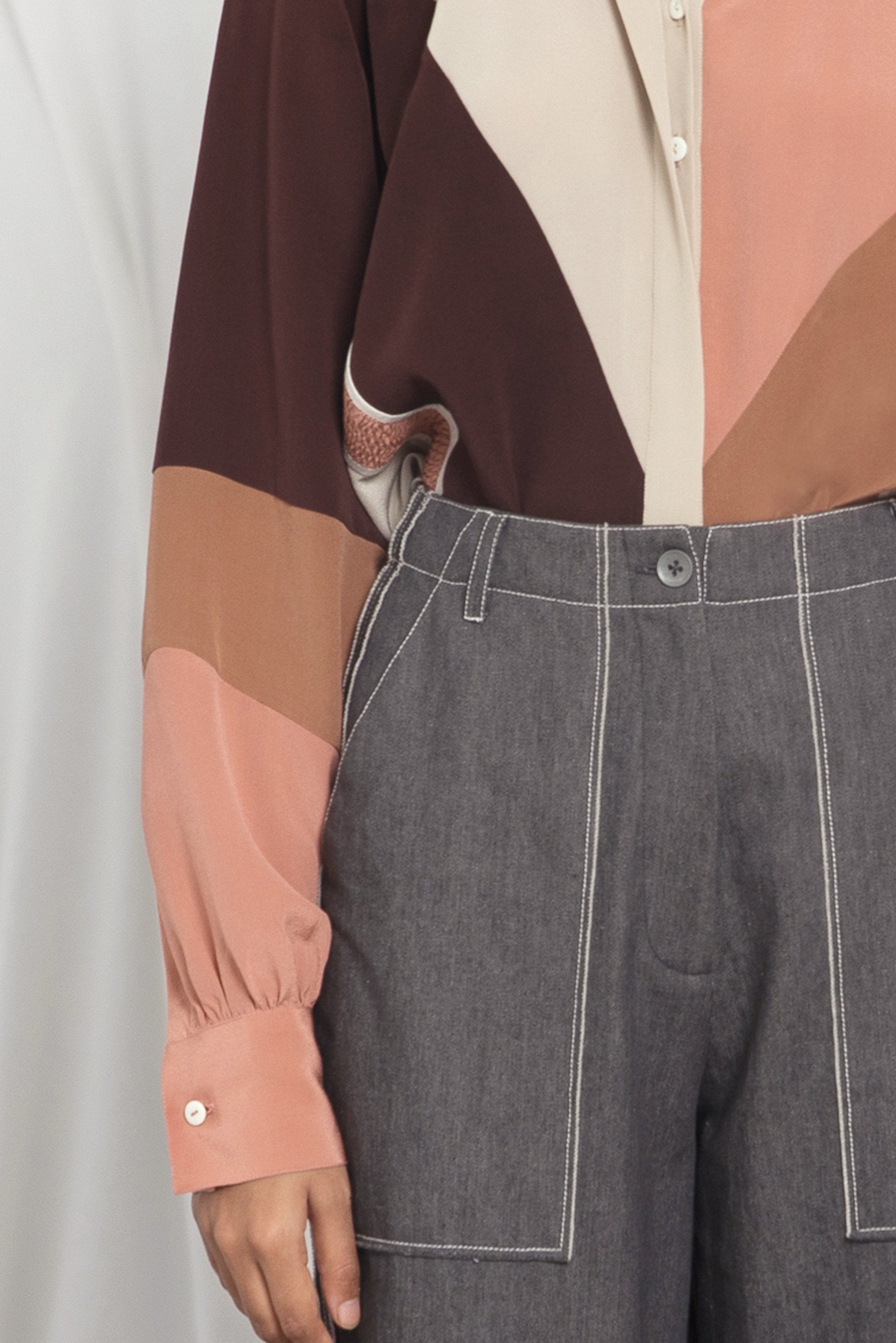 Colour-block silk shirt