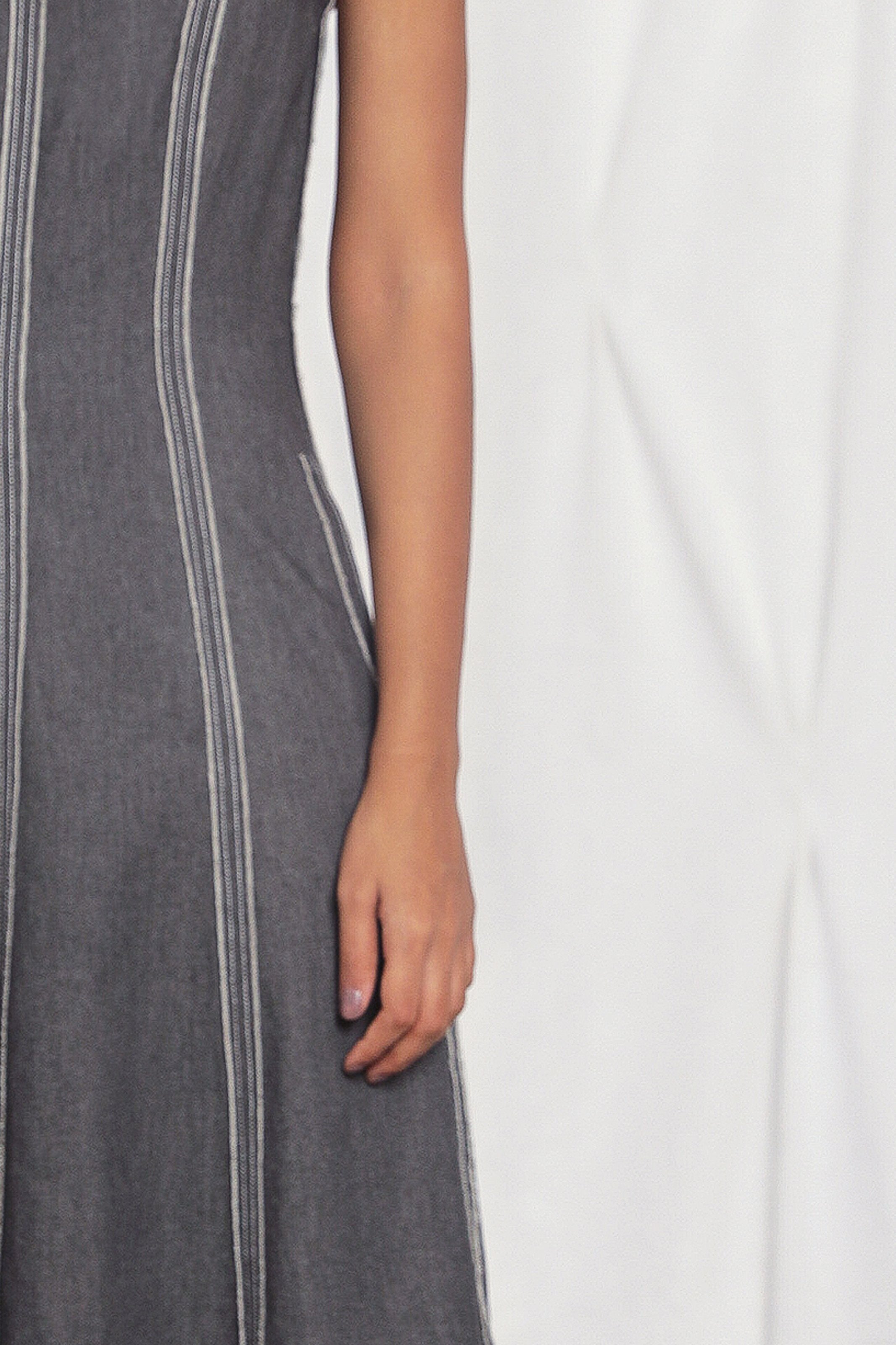 V-neck raw edge denim dress