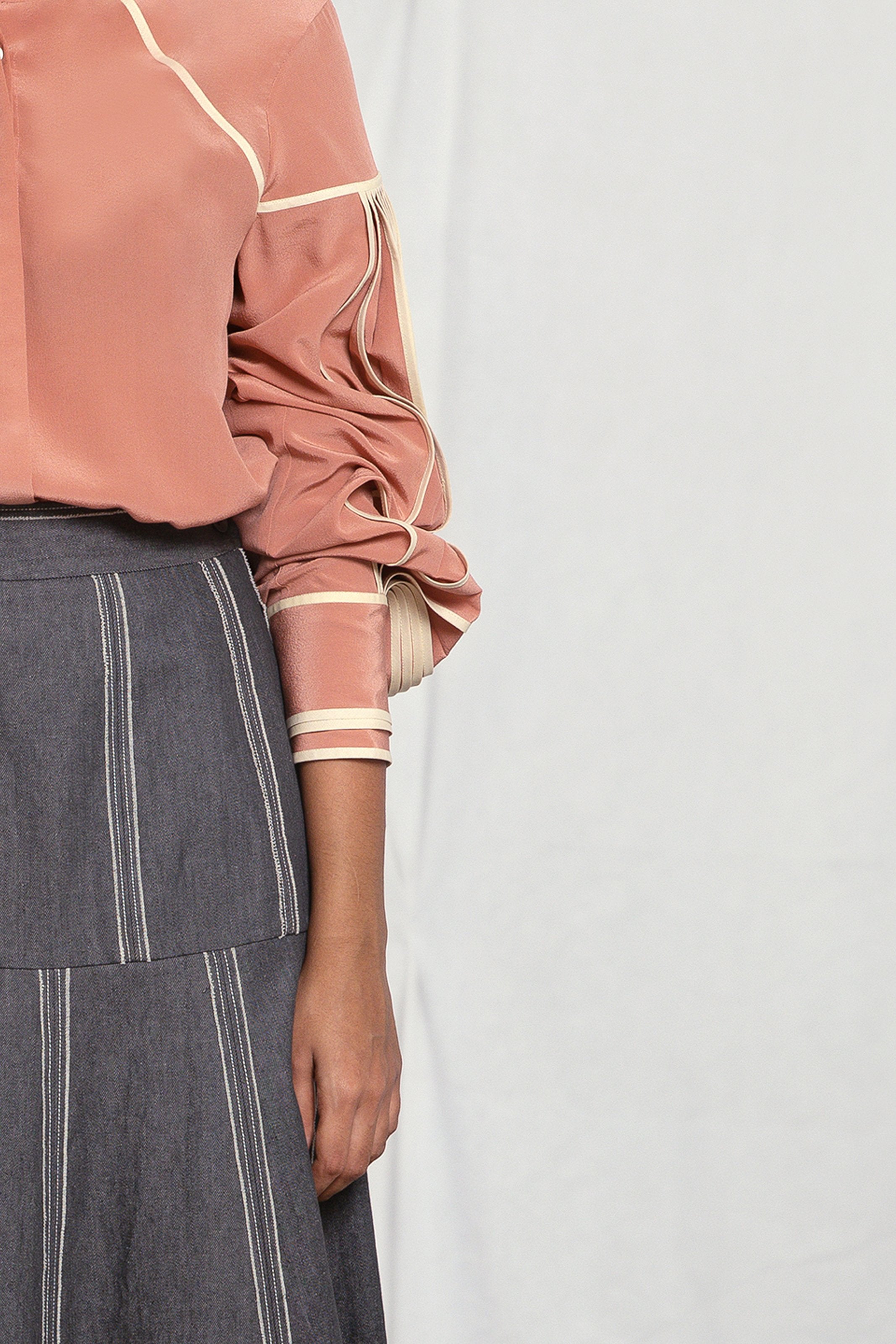 Band collar silk shirt