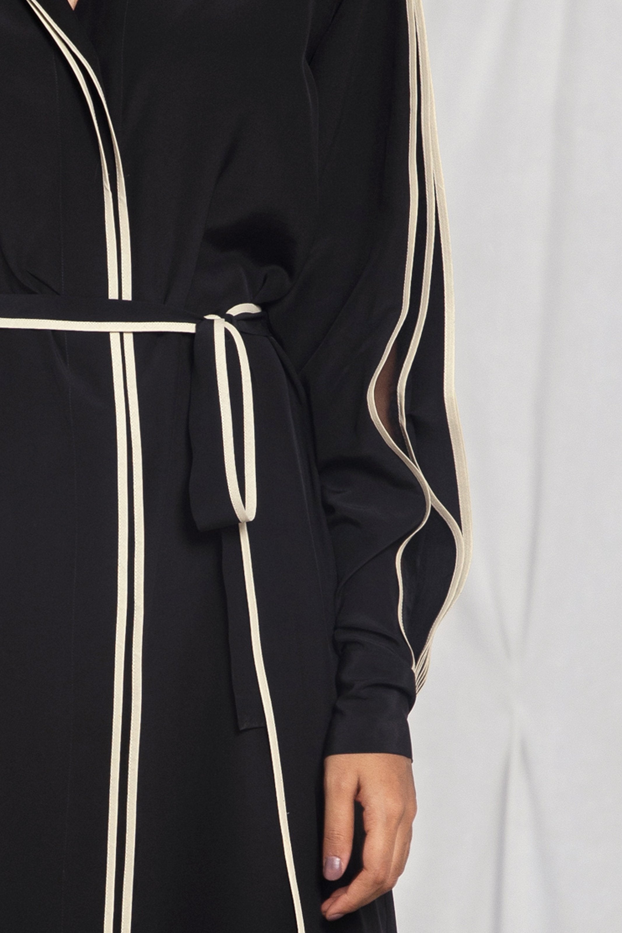 Belted shirt dress with pleated sleeves